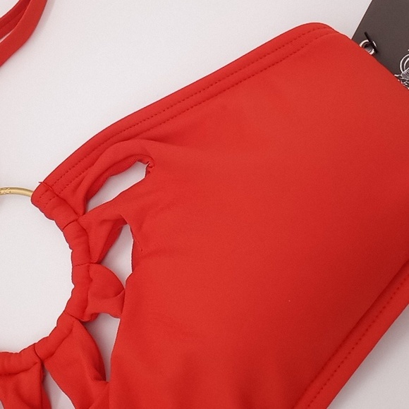 Vince Camuto Serengeti Logo-Ring Cutout Halter Bikini Swim Top Red Sunset S - Picture 4 of 15